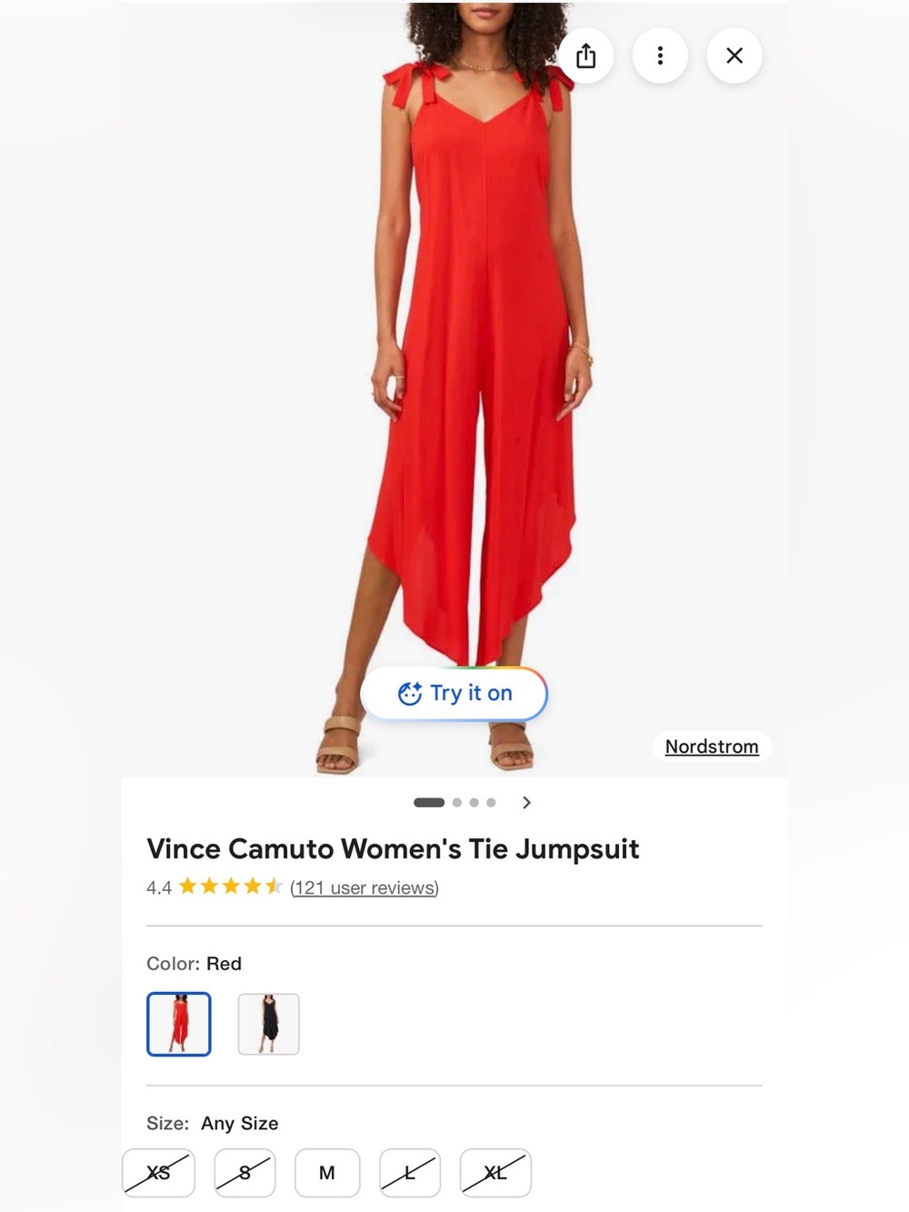 Vince Camuto Red Tie-Shoulder Wide-Leg Jumpsuit